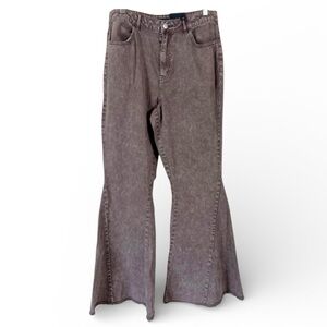 VERSONA Modern Flare Brown Stone Washed Boho Western Wide Leg Jeans